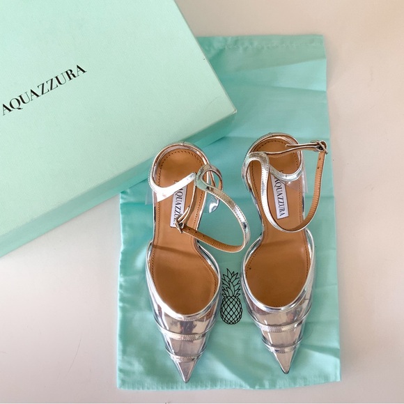 Aquazzura Shoes - Aquazzura Sting Pump 105 Silver Heels Clear Pointed Toe Size 39